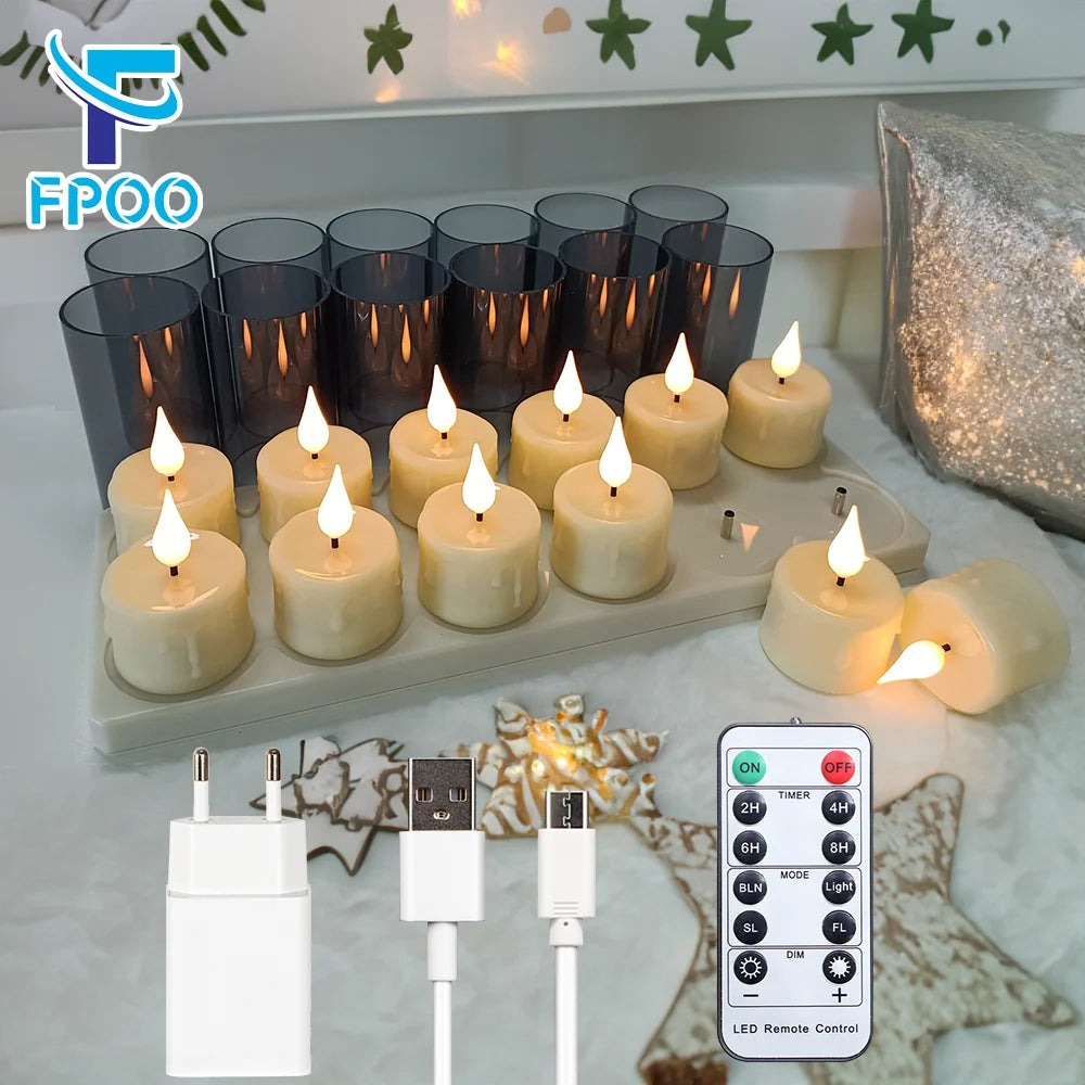 FPOO Rechargeable Flameless Tea Light Candles – USB Recharge + Remote & Timer, LED Flicker Effect for Home Decor, Holiday & Events