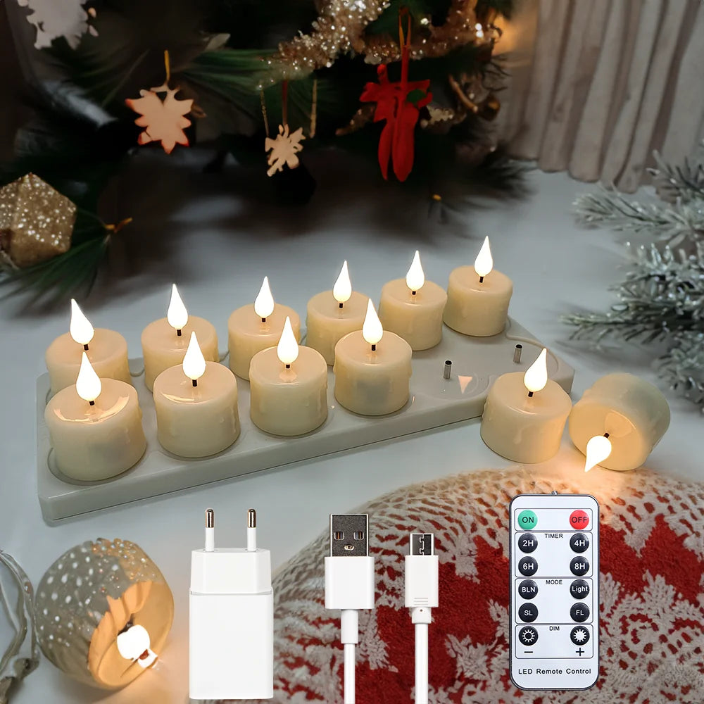 FPOO Rechargeable Flameless Tea Light Candles – USB Recharge + Remote & Timer, LED Flicker Effect for Home Decor, Holiday & Events