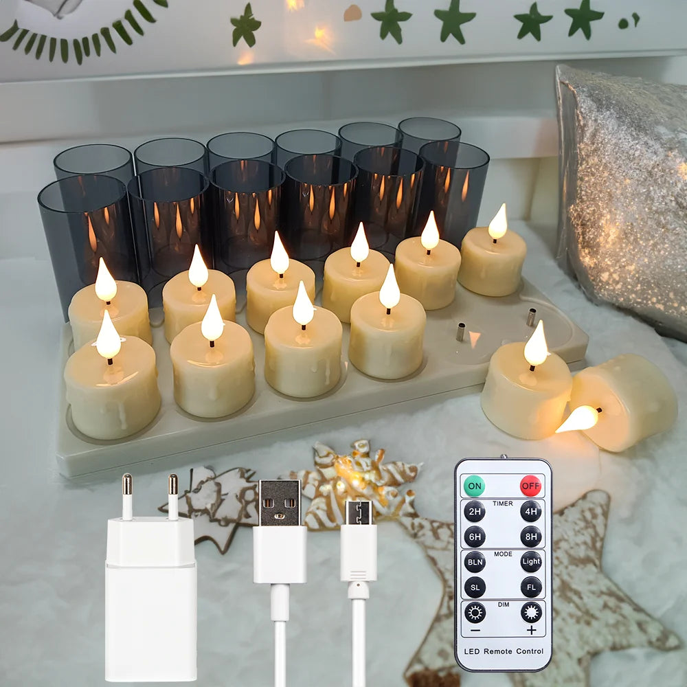 FPOO Rechargeable Flameless Tea Light Candles – USB Recharge + Remote & Timer, LED Flicker Effect for Home Decor, Holiday & Events
