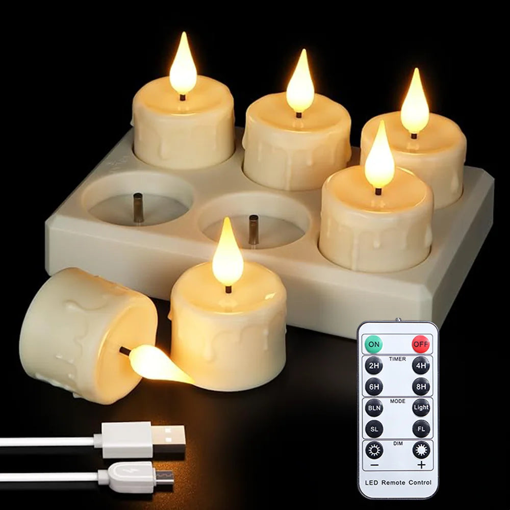 FPOO Rechargeable Flameless Tea Light Candles – USB Recharge + Remote & Timer, LED Flicker Effect for Home Decor, Holiday & Events